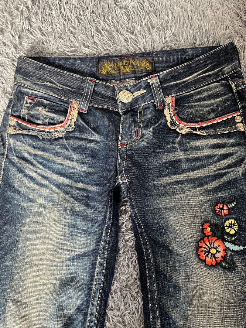 激レア　Y2K red pepper レインボー刺繍　ボヘミアン　フレアデニム