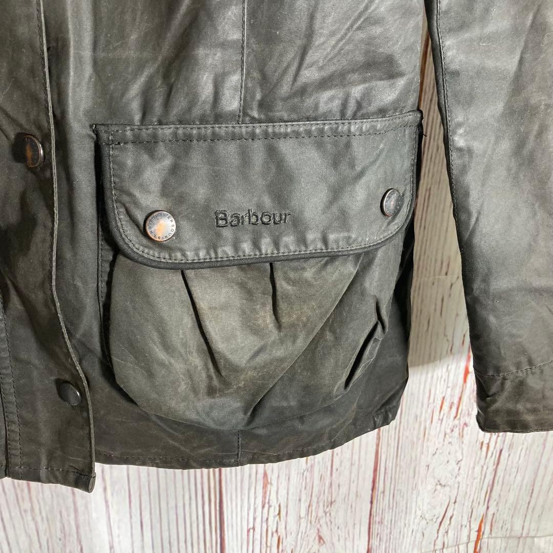【美品】Barbour バブアー オイルドジャケット　モッズコート　緑　ロゴ