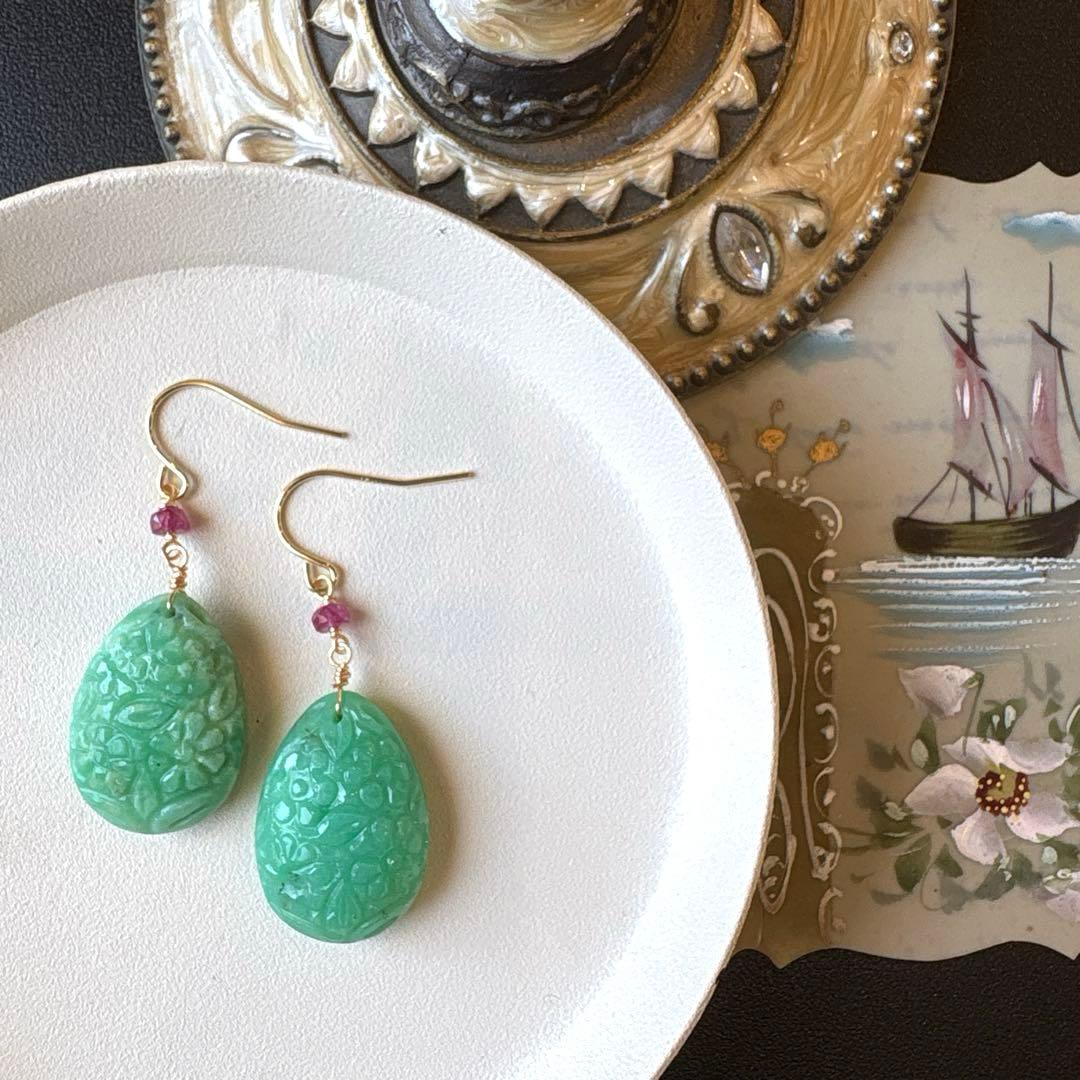 《ｔａｍａ☆彡》クリソプレーズフラワーガーデンカービング＊チャーム