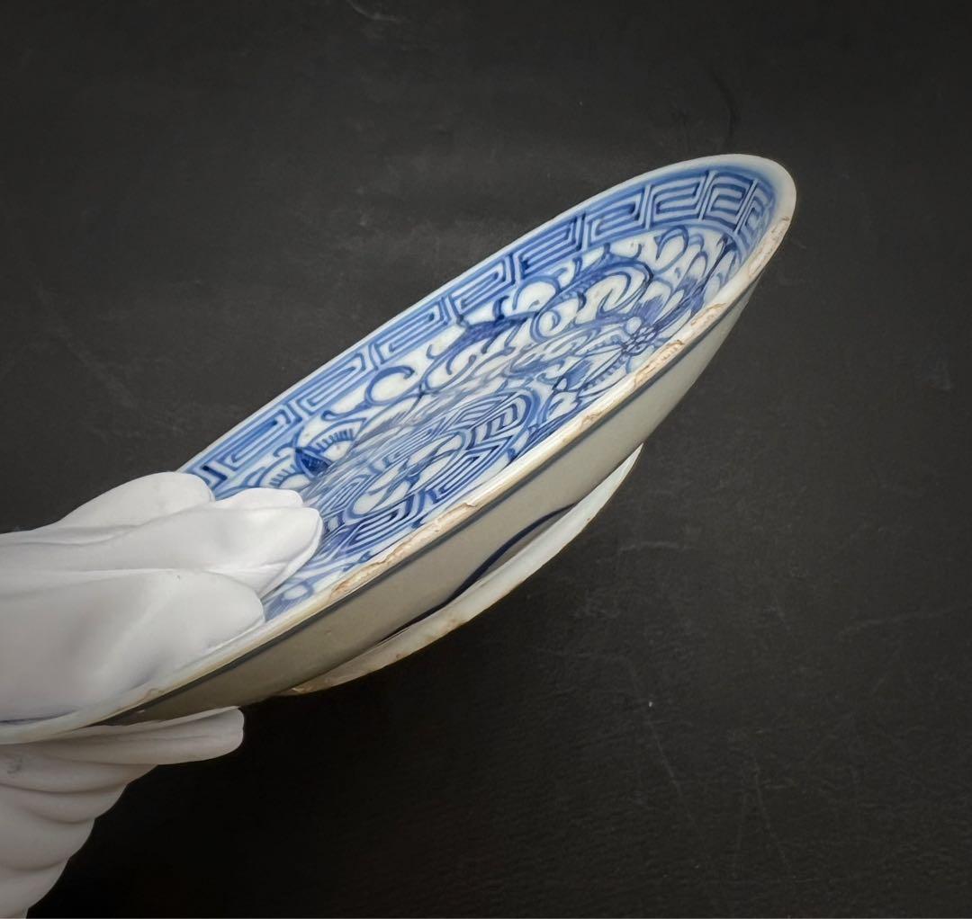 中国美術 古玩 清代 青花 飾り皿 古道具