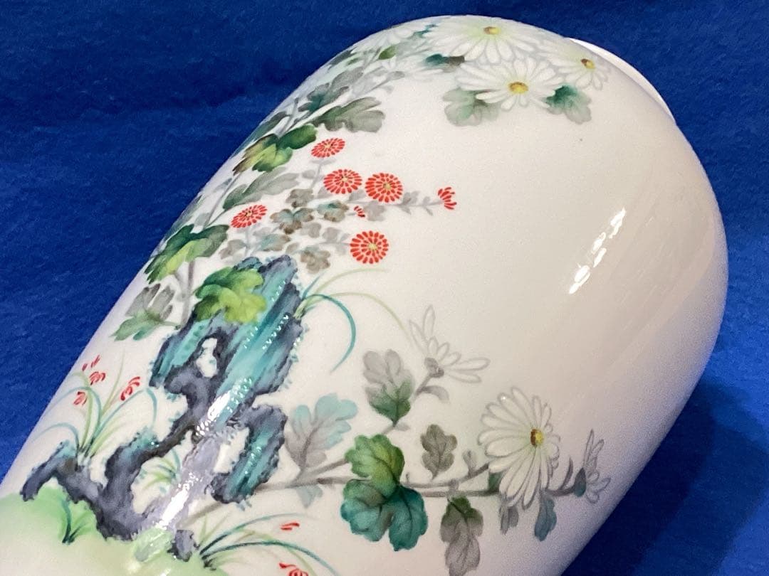 戦前製　オールドノリタケ　シカ印　白菊花柄花瓶　ボーンチャイナ　日本陶器会社