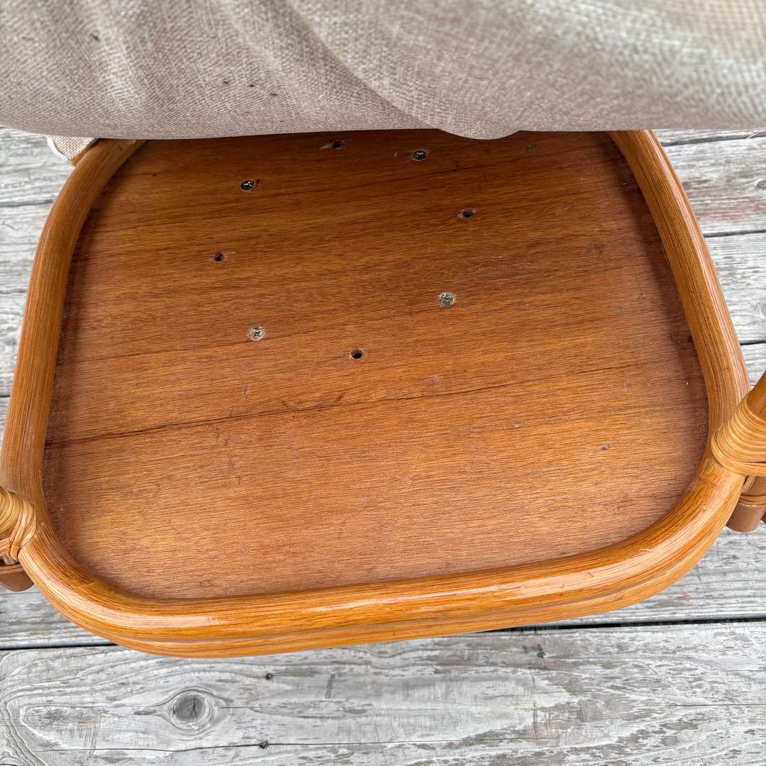 昭和レトロ 回転式 ラタンチェア アームチェア 座椅子 籐椅子 クッション付き