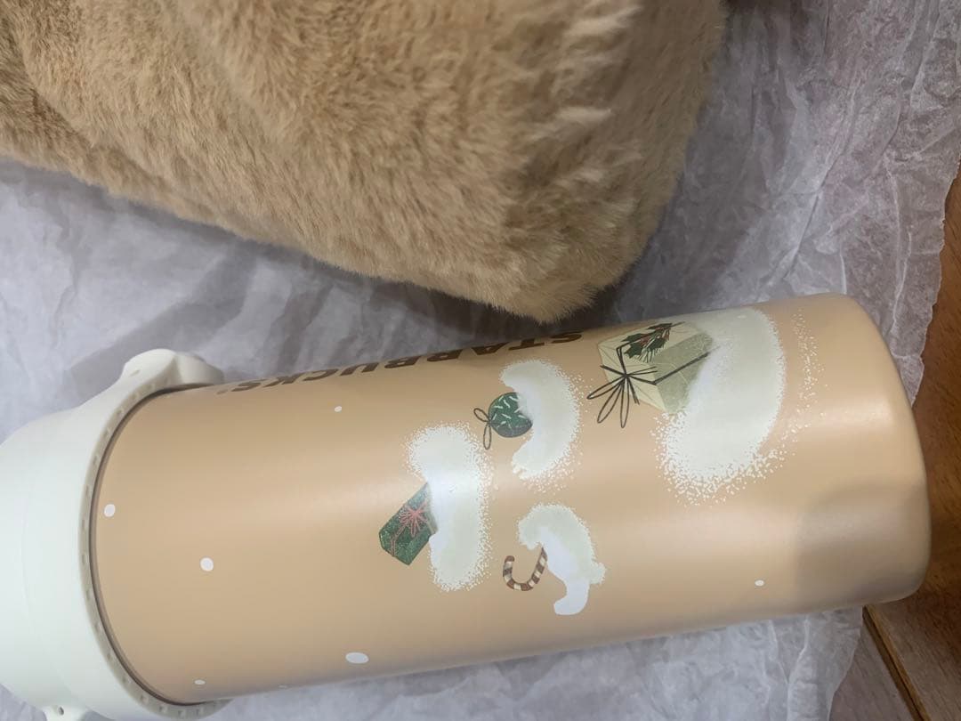 3点セット　スタバ　ステンレス　タンブラー　ファー　バッグ　ポーチ　巾着