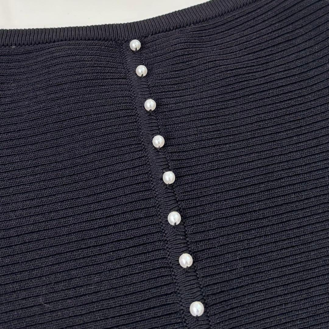 【極美品 25AW】ビアズリー 後ろパールニット ブラック 完売品 総リブ F