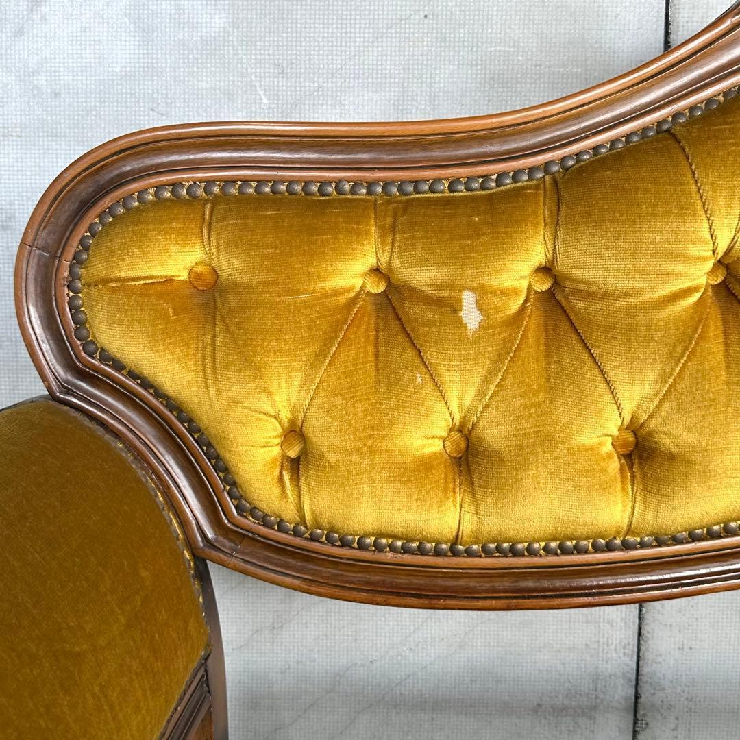 ✦80s✦ アンティークソファ カウチ ベルベット ゴールド 彫刻 ヴィンテージ