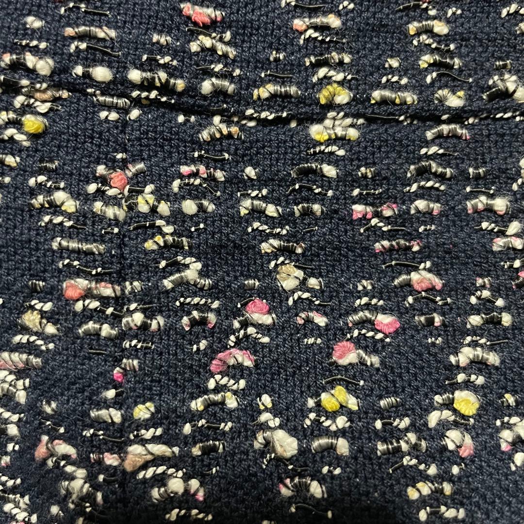 美品✨ルネ　高級　ロングコート　ツイード　TISSUE社製　ジップ　パール　濃紺