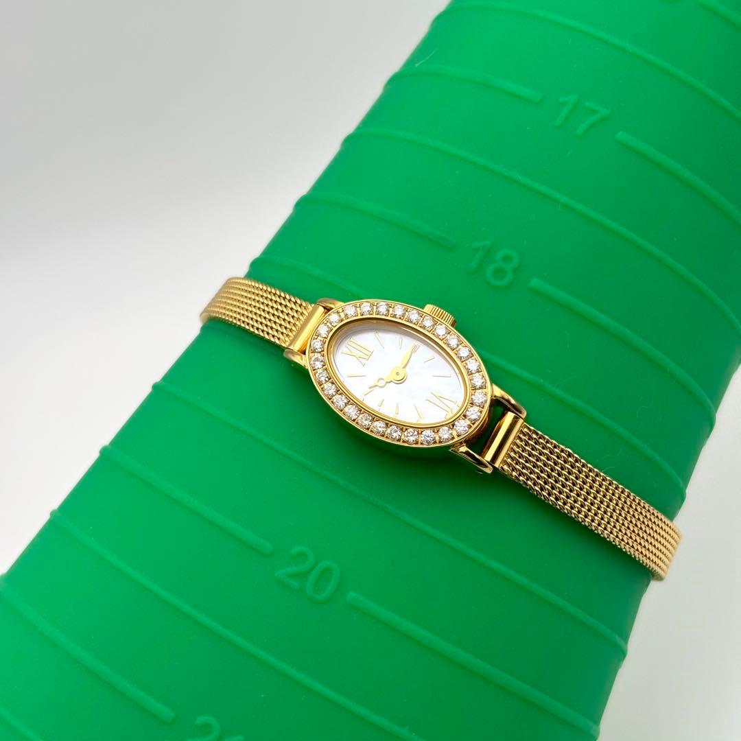 激レア✨ルナージュ 時計 ダイヤベゼル 0.46ct ゴールド オーバル シェル