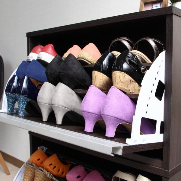 573　省スペースに最大18足薄型シューズラック ダークブラウン