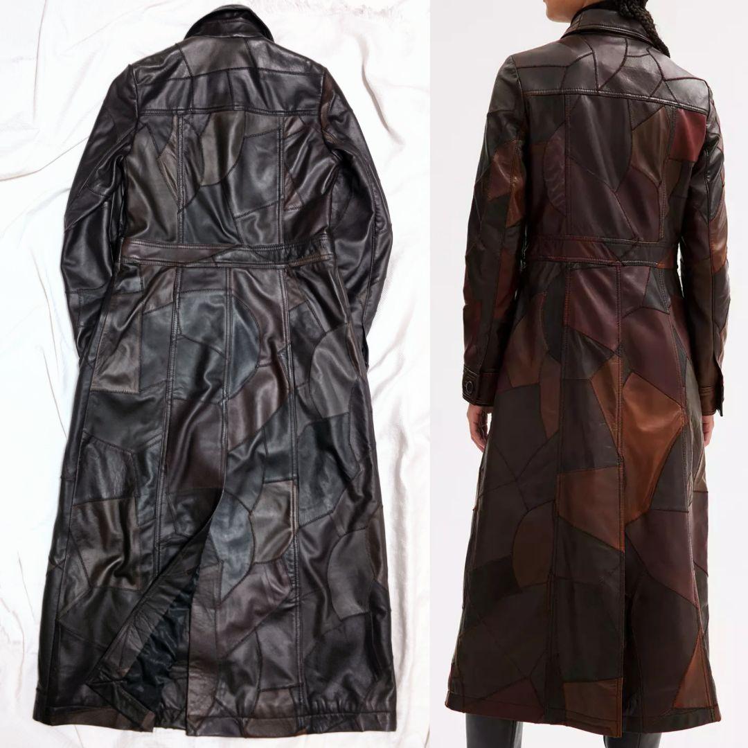 コーチCOACHアップサイクルパッチワークラムレザートレンチコートXS