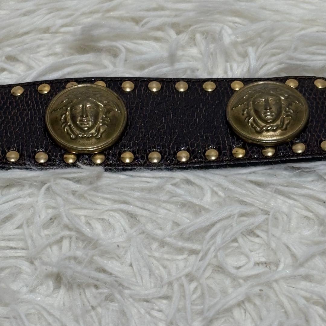 超希少✨ヴェルサーチ　ベルト　メデューサ　ハラコ　スタッズ　ブラウン