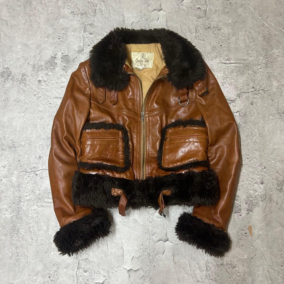 90's vintage ブラウンレザー　ムートンジャケット　y2k ギャル