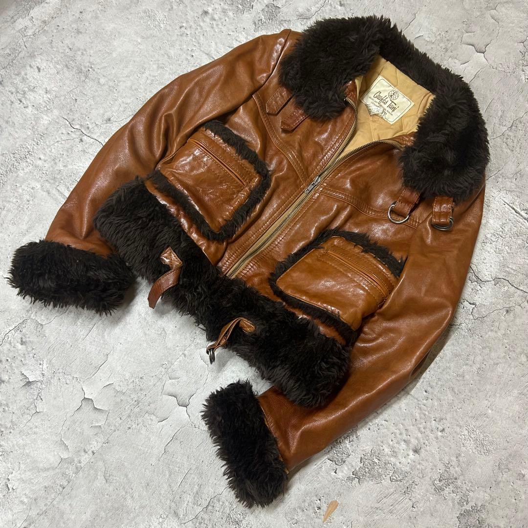 90's vintage ブラウンレザー　ムートンジャケット　y2k ギャル