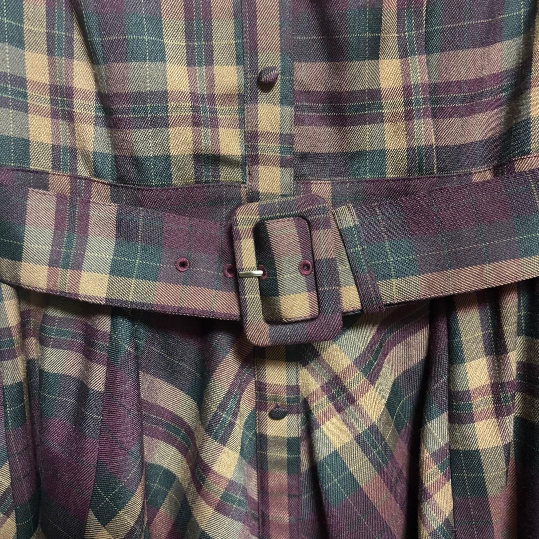 【未使用】エミリアウィズ ベルト付きチェックフレアワンピース　Sサイズ