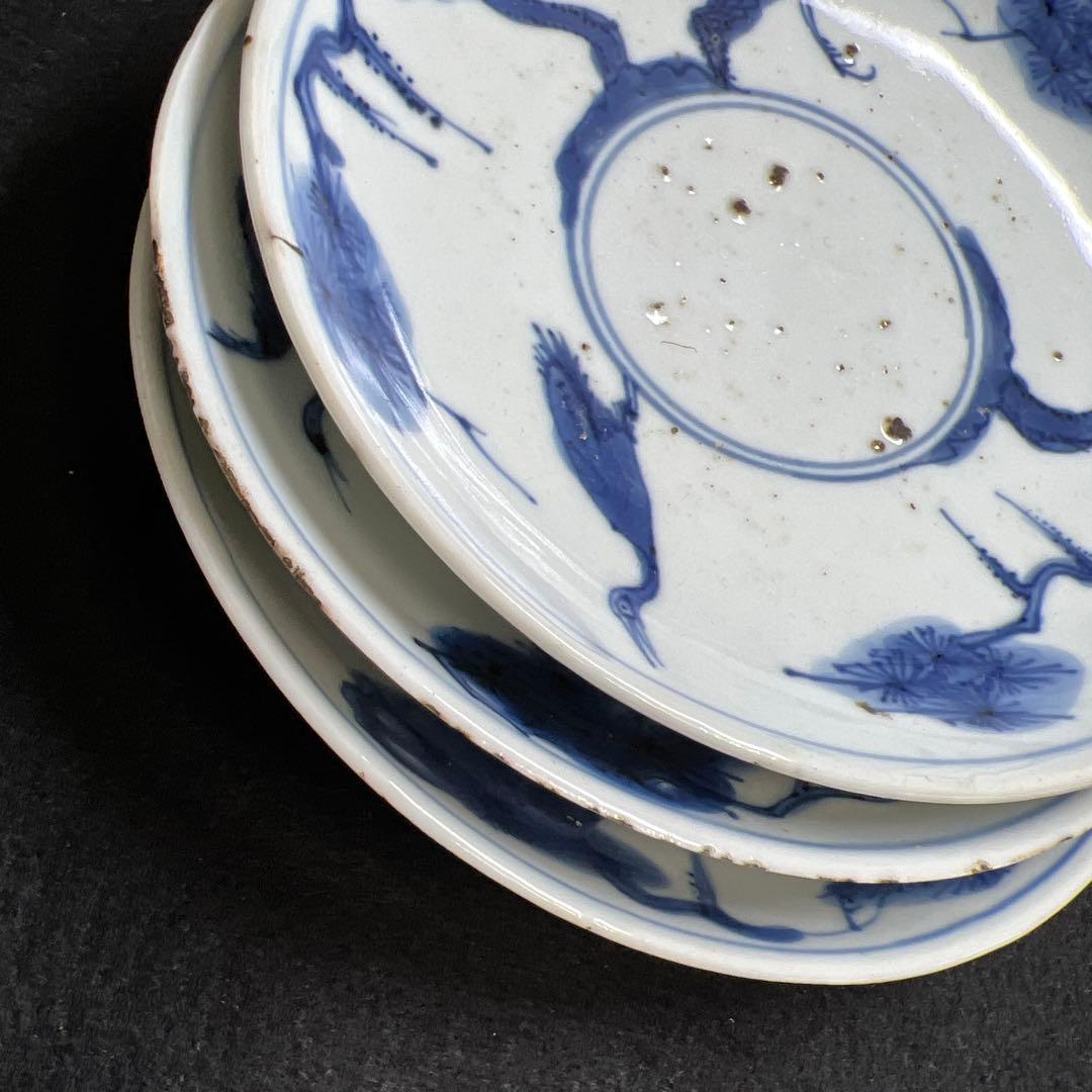 中国明時代　古染付中皿9枚　木箱付　直径約15.5㎝東Y8-0114☆2Fトウル