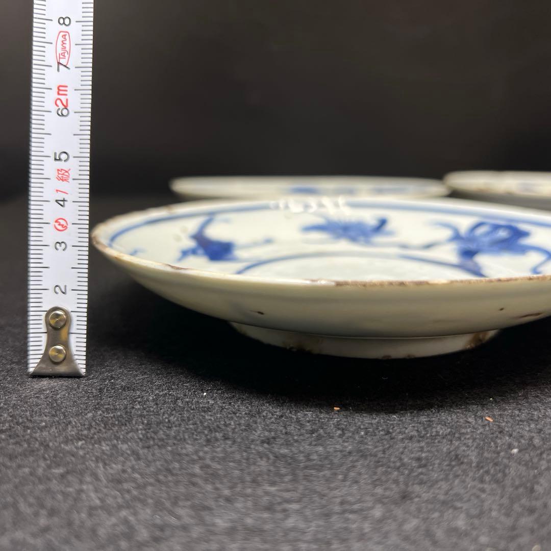 中国明時代　古染付中皿9枚　木箱付　直径約15.5㎝東Y8-0114☆2Fトウル