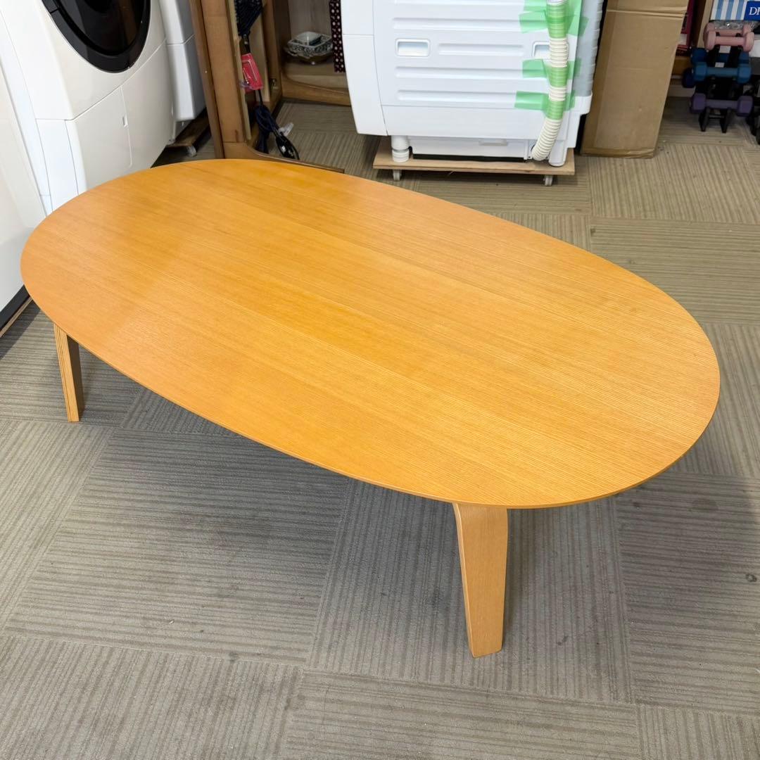 ①無印良品 134cm幅楕円形こたつ リビングこたつ ローテーブル タモ材