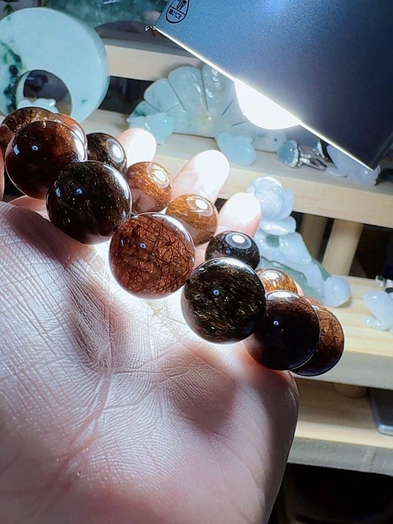 CS-0456天然無処理 本水晶保証 天然黒金超七　スーパーセブンブレスレット