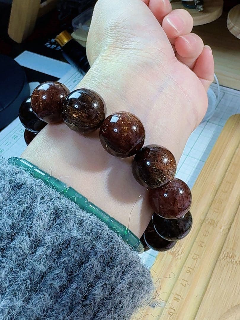 CS-0456天然無処理 本水晶保証 天然黒金超七　スーパーセブンブレスレット