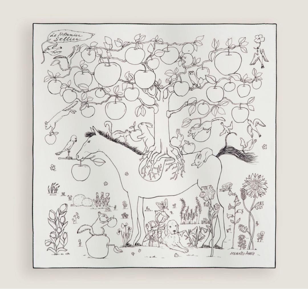 ◯新品　エルメス　カレ 90 《ル・ポミエ・セリエ》　白黒　26春夏　新作