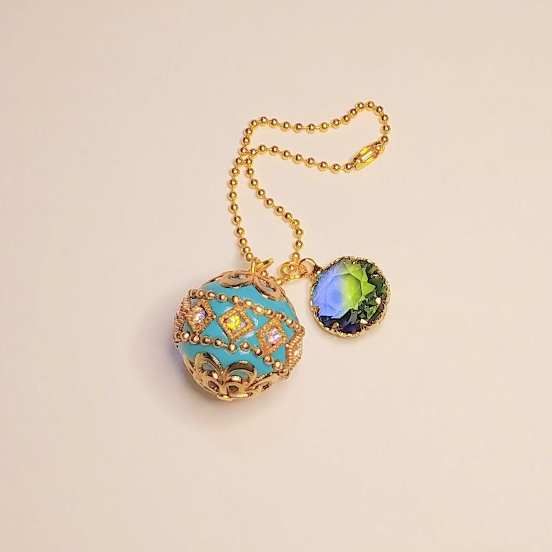 SOLD◆ハンドメイド インドネシアビーズ ガラスチャーム キーホルダー ブルー