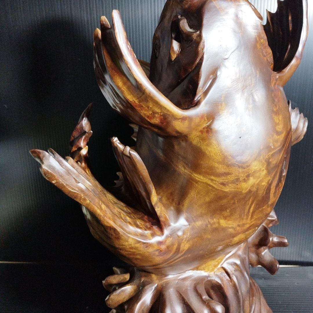 【唐木】花梨 ？鯉 置物 高さ約42.0㎝ 幅約40.0㎝ カリン材 オブジェ