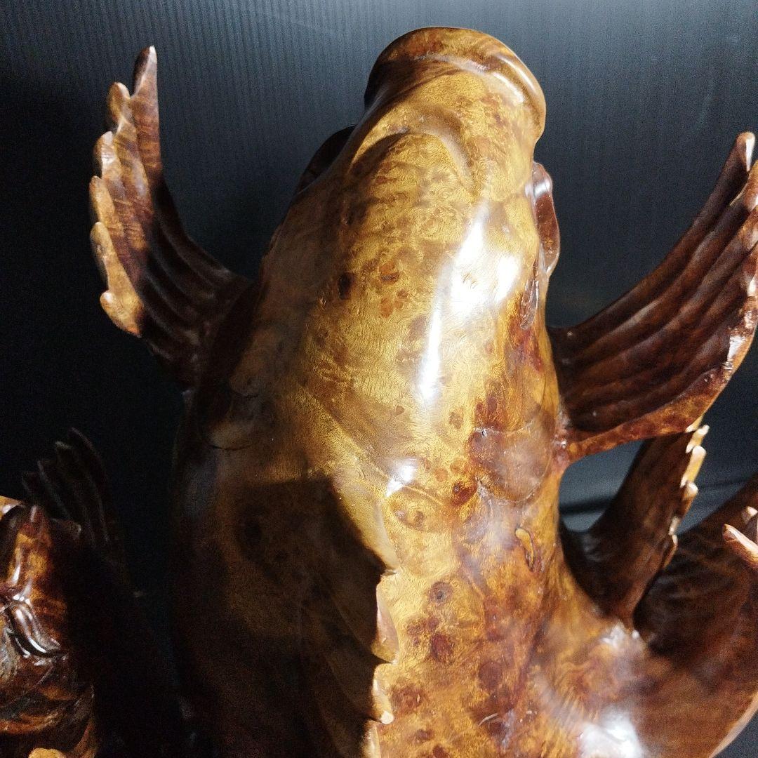 【唐木】花梨 ？鯉 置物 高さ約42.0㎝ 幅約40.0㎝ カリン材 オブジェ