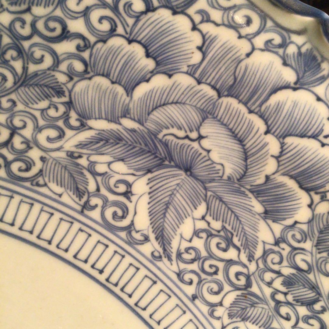 A865 古伊万里　染付　幕末線描　牡丹に柘榴紋様（1尺5寸）大皿　　1枚