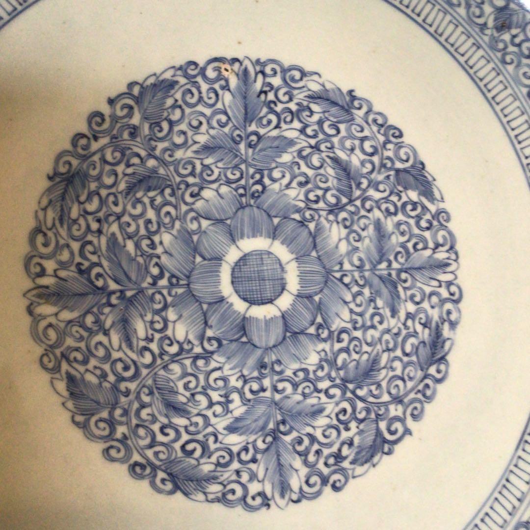 A865 古伊万里　染付　幕末線描　牡丹に柘榴紋様（1尺5寸）大皿　　1枚