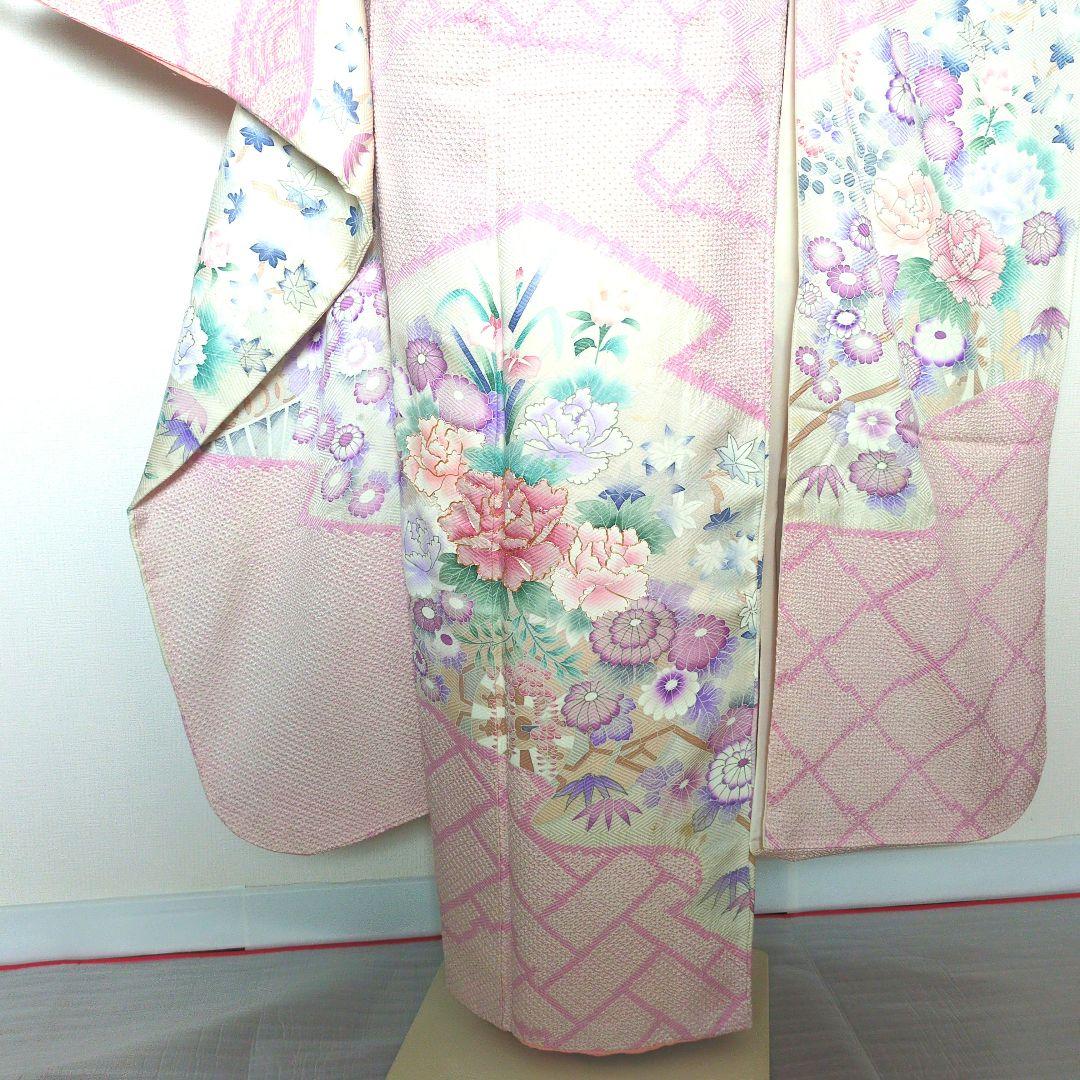 振袖セット　花車文　正絹　友禅　金駒刺繍　入子菱地紋　金彩加工　高級手絞り 17