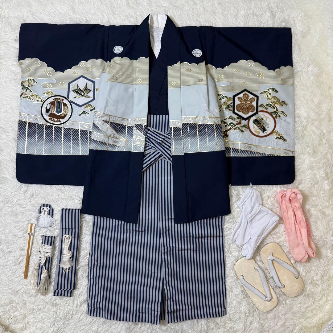 七五三　5歳　男の子　フルセット　ネイビー　箱あり　紋付羽織　753 箱あり