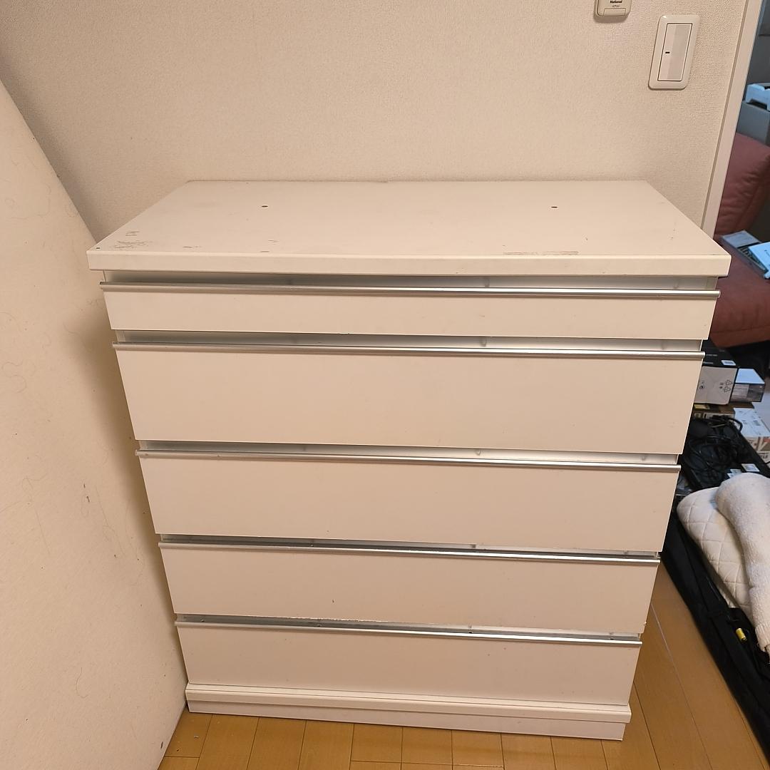 日本製　丸伸 木製 5段チェスト ホワイト 手渡しでしたら1000円！千代田区