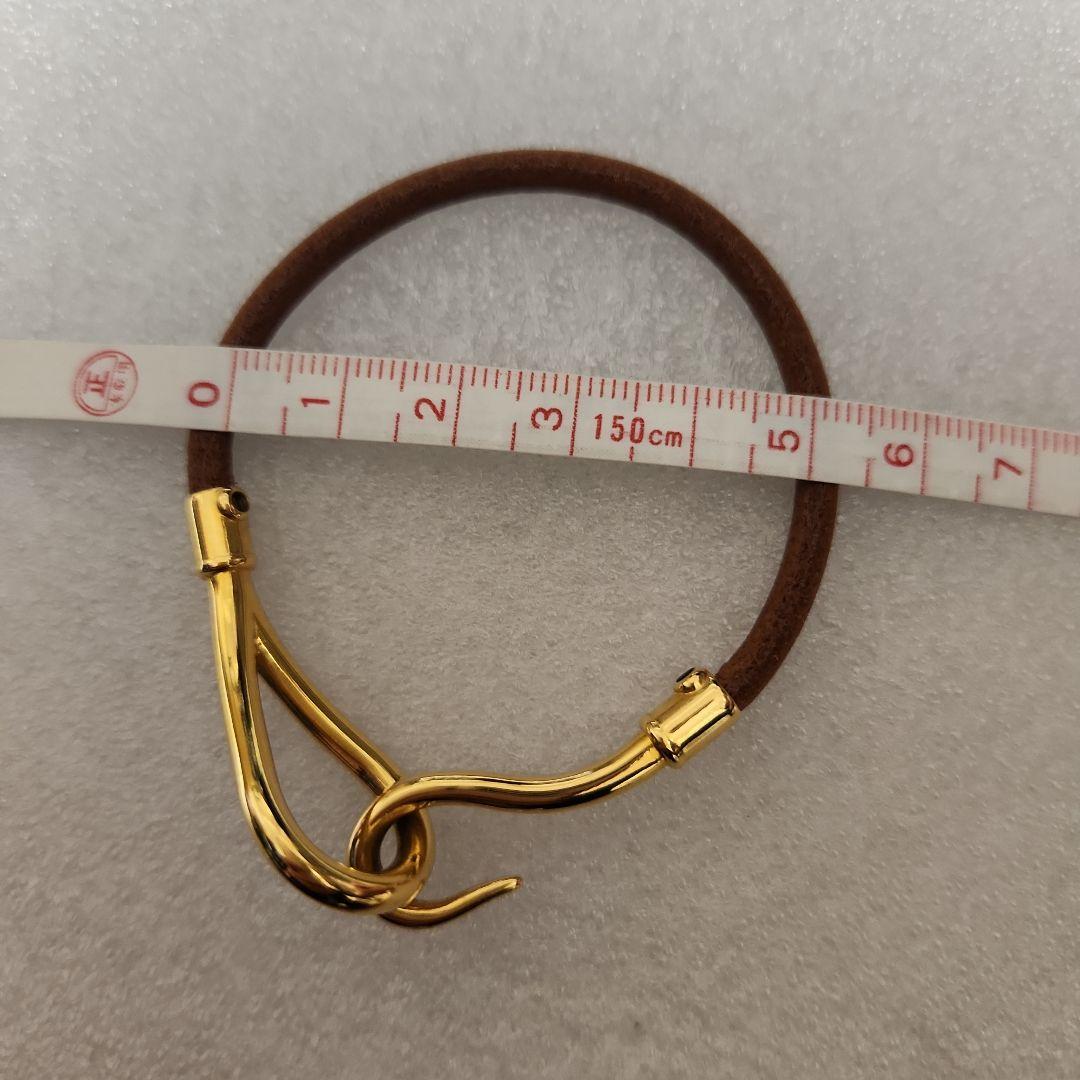 【美品】HERMES ブレスレット ゴールドフック型 ブラウンレザー刻印