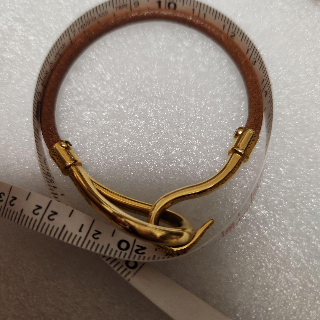 【美品】HERMES ブレスレット ゴールドフック型 ブラウンレザー刻印