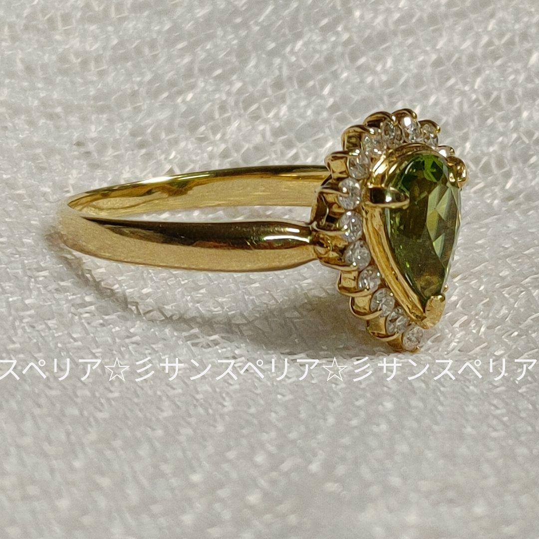 K18 ペリドット1.27ctとダイヤモンド0.30ctのフラワーリング