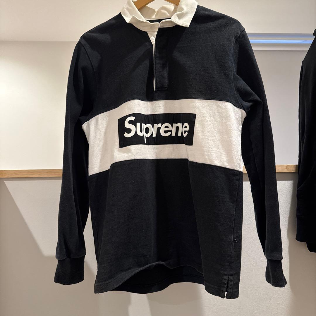 美品　Supreme ラガーシャツ M 黒/白　15aw