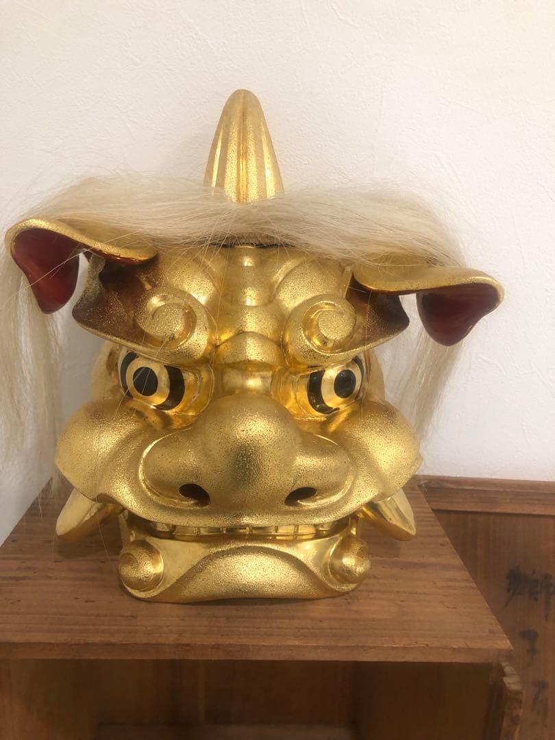 獅子頭　『一夢』　横山一夢　在銘　共箱　縁起物　魔除け　正月　金獅子