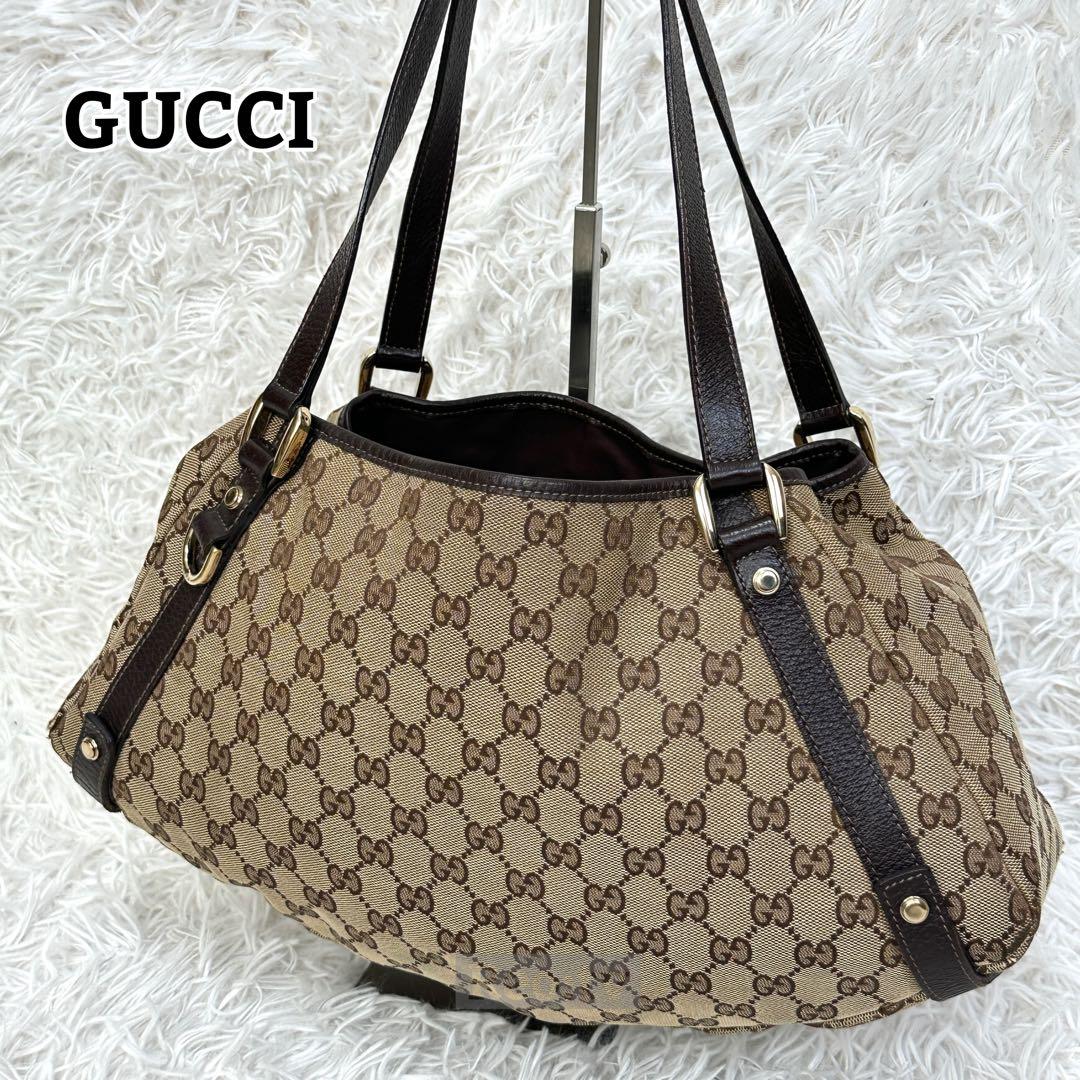 希少【GUCCI】アビー GGキャンバス レザー トートバッグ 大容量 廃盤品