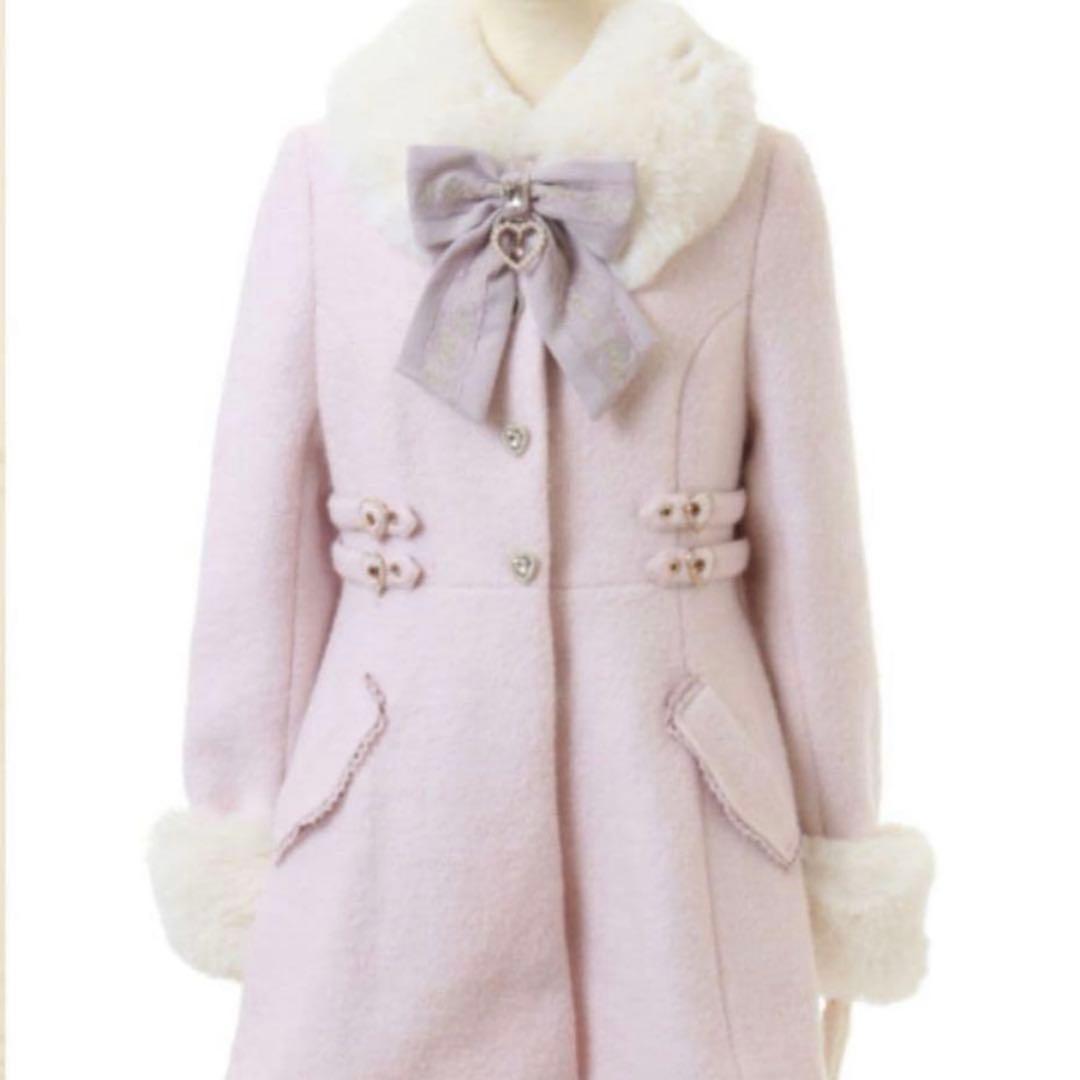 LIZLISA ビジューリボンミニ丈Aラインコート ピンク