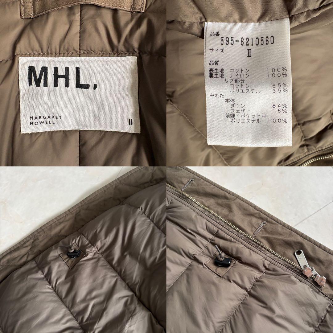 MHL. コットンシェル フードダウンロングコート 茶 II 中綿防寒
