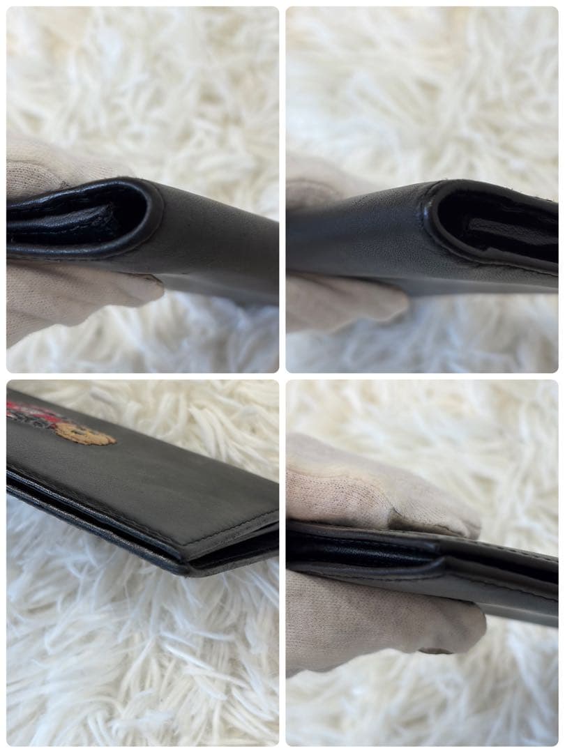 【美品】ポロラルフローレン ポロベア 長財布 オールレザー フラップ 薄型 黒