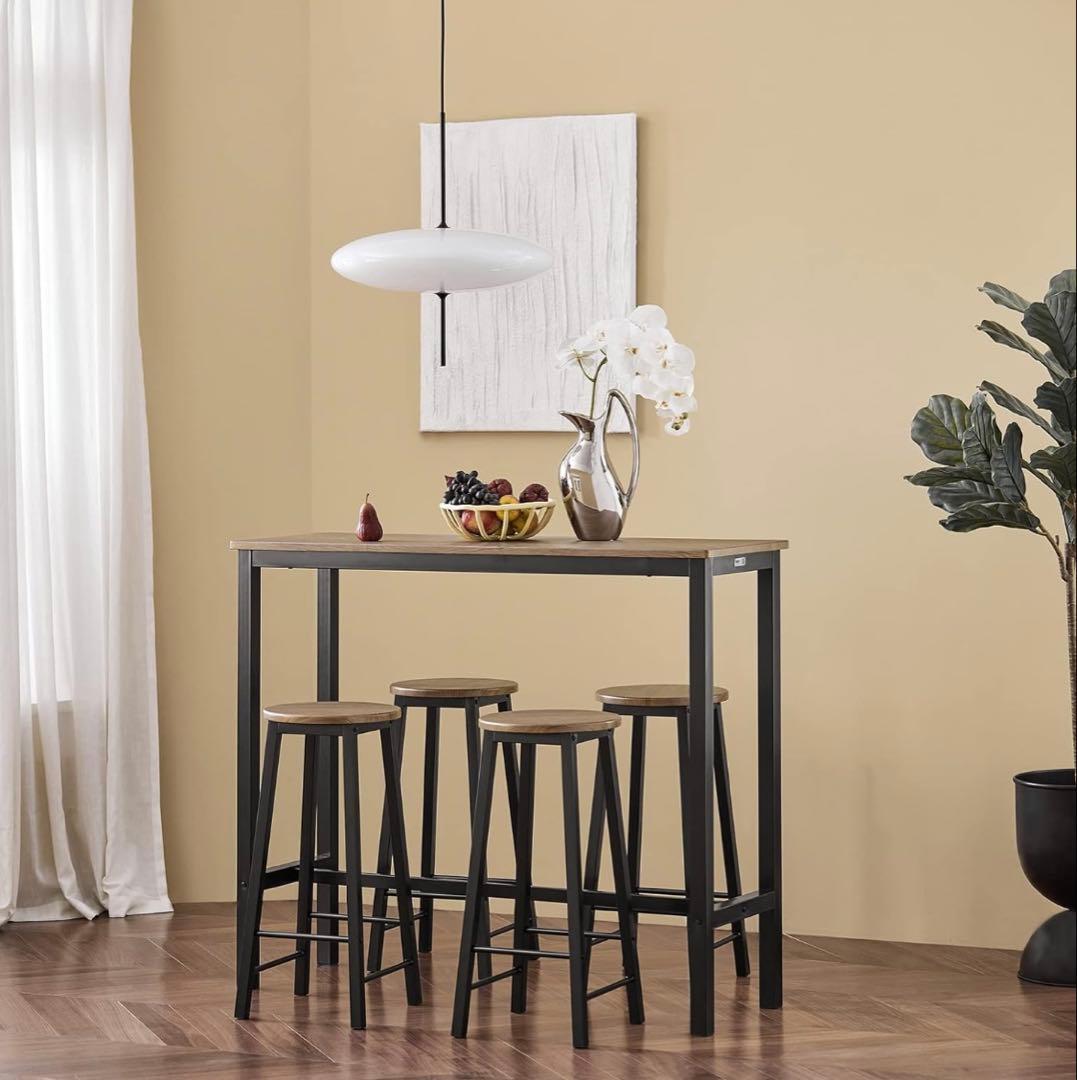 【わたし 】SoBuyカウンターテーブル＆スツール5点セット 木目調
