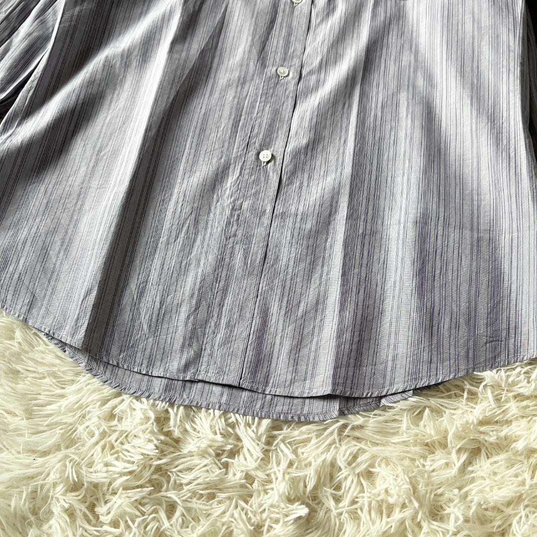 M★HERMES ストライプ 長袖Yシャツ ラウンドヘム仕様 メンズ コットン