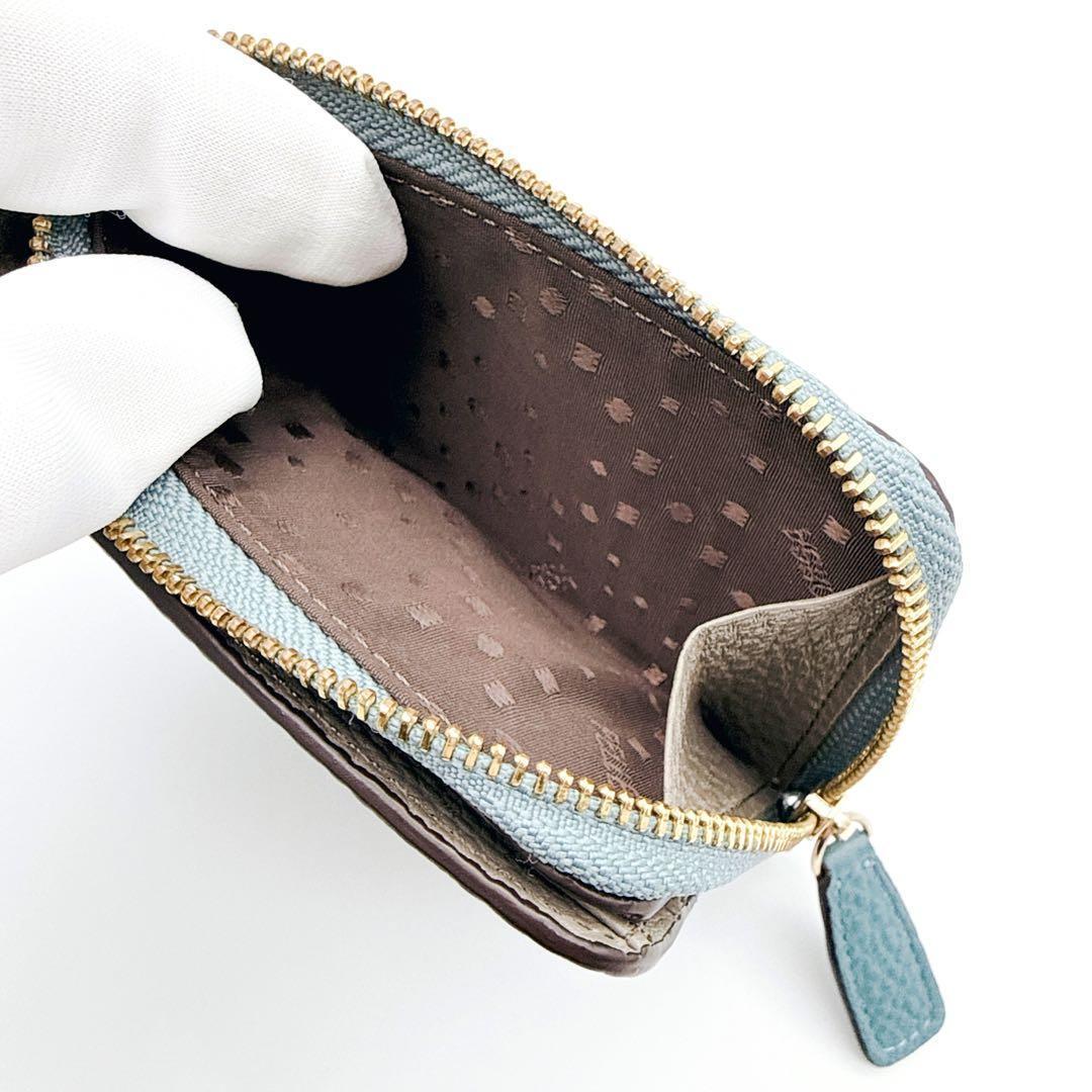 【未使用級】ペレボルサ 二つ折り財布 コンパクト L字ファスナー ブルーグレー