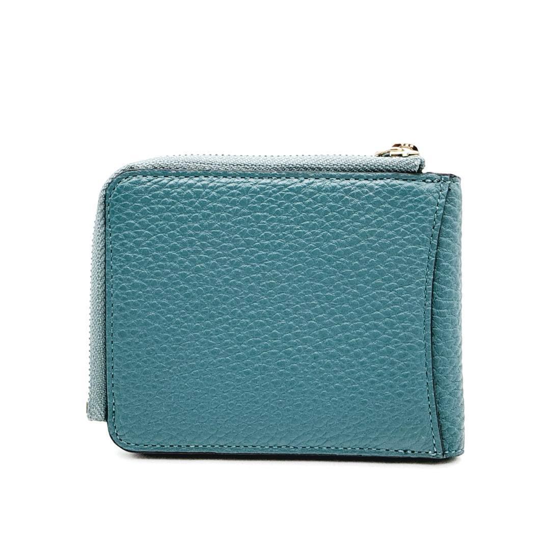 【未使用級】ペレボルサ 二つ折り財布 コンパクト L字ファスナー ブルーグレー