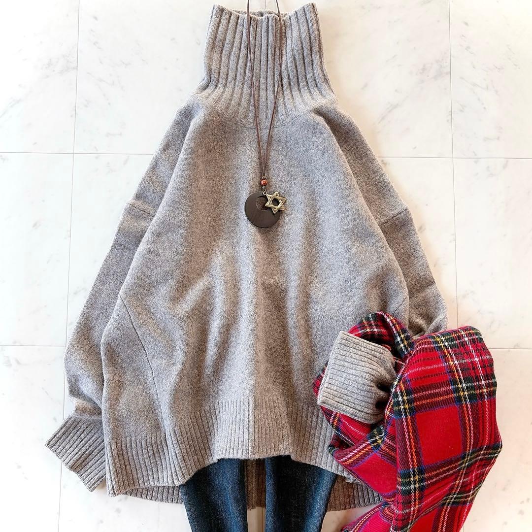 ビューティーアンドユース ウールカシミヤ アクア ルーズタートルネックニット