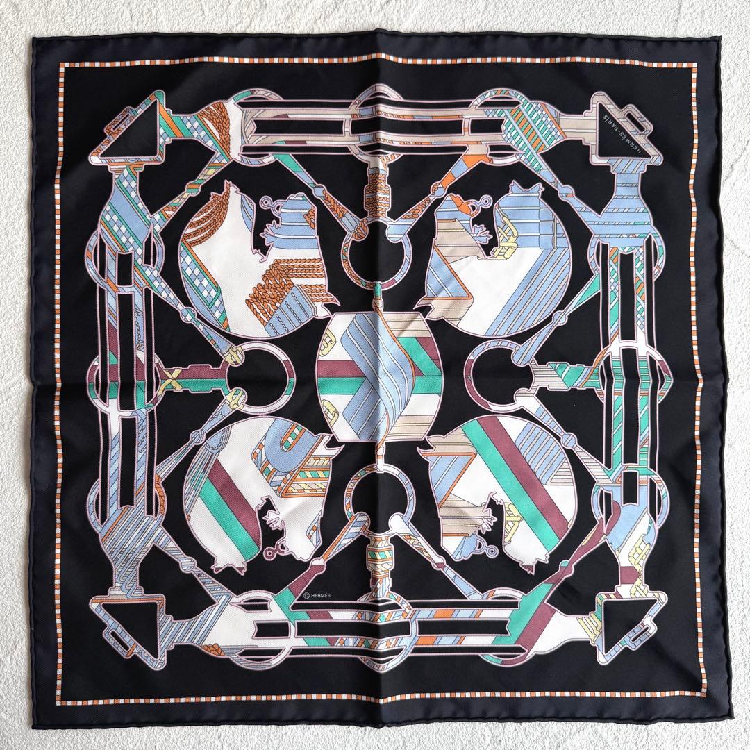 HERMES エルメス カレ45 ガヴロッシュ タッタソール ジグザグ ブラック