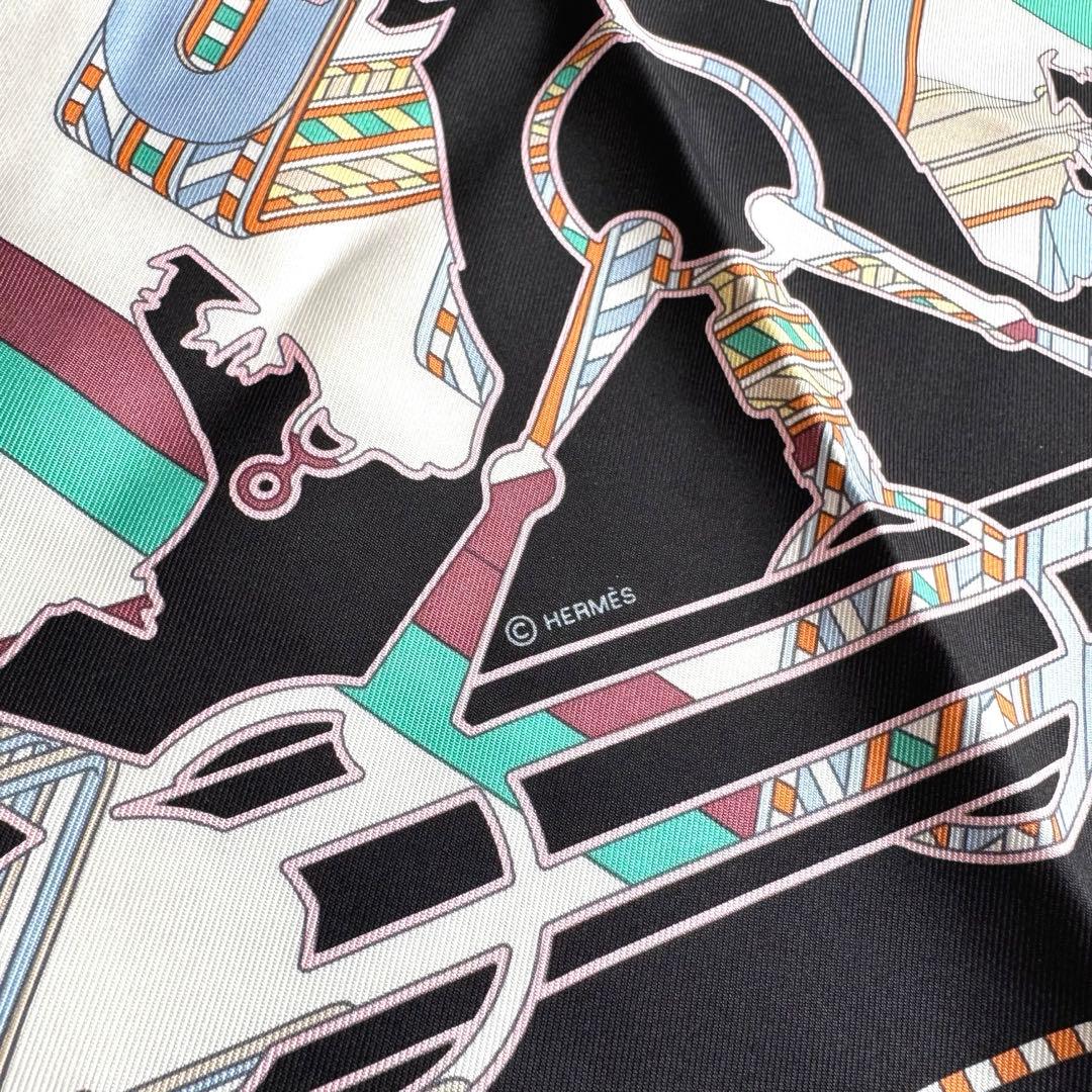 HERMES エルメス カレ45 ガヴロッシュ タッタソール ジグザグ ブラック