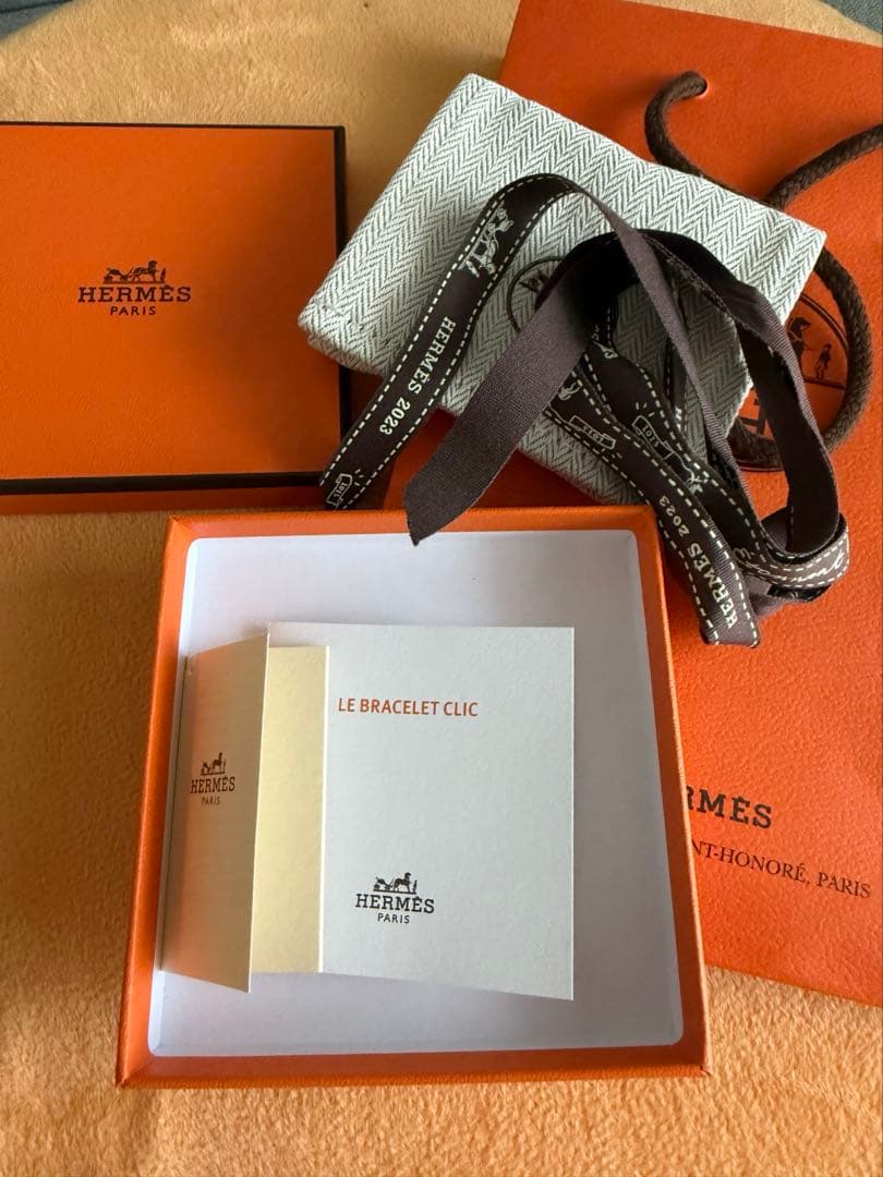 エルメス　ブレスレット　ネイビー金メッキバングル H型 美品