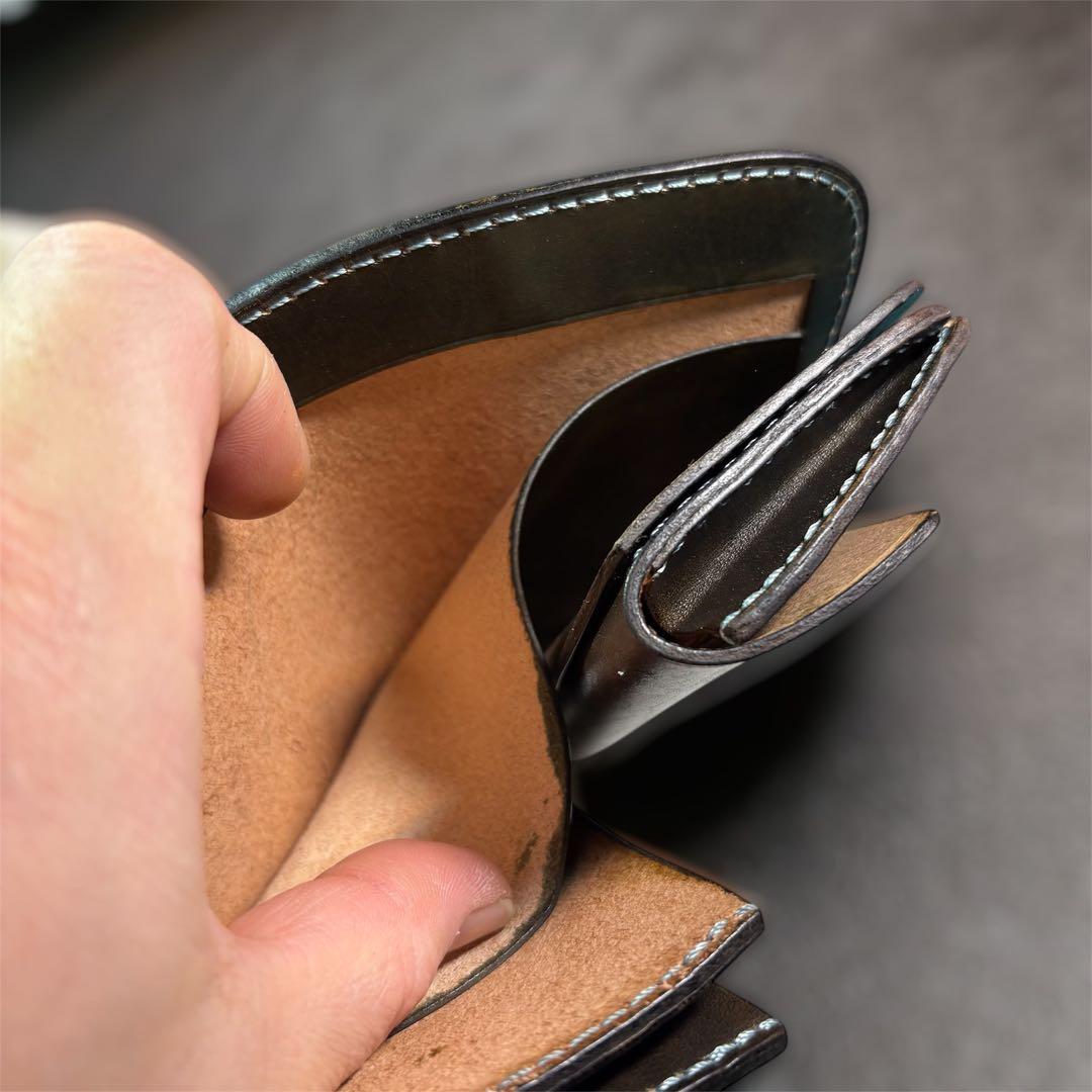 【姫路レザー・手縫い】ミドルウォレット　ショートウォレット　二つ折り財布　革財布