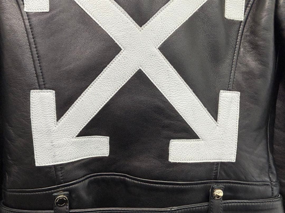 offwhiteブラックレザーライダースジャケット
